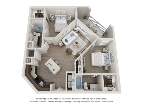 Floor plan for 2 beds, 2 baths, 931 sqft